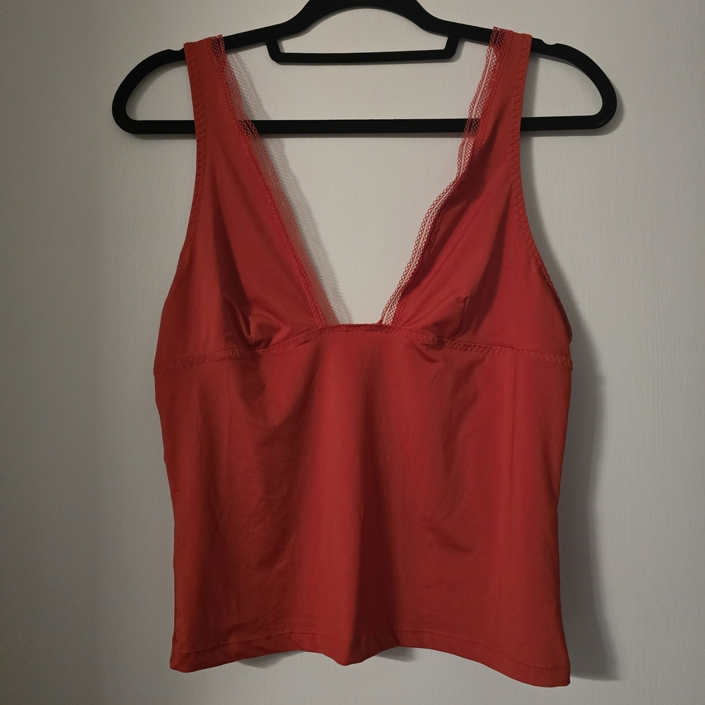 Red Women's Tank Top with Lace Trim